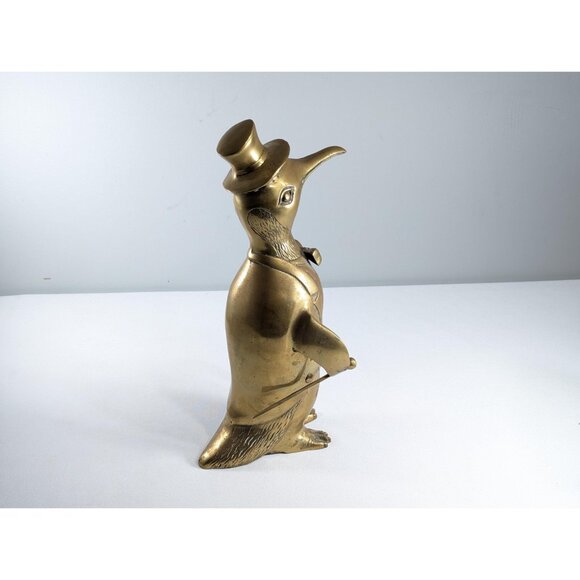Vintage Large 13.5" brass Penguin figurine, Dapper penguin ornament top hat and - Picture 8 of 10